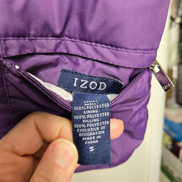IZOD Purple Puffer Vest Reversible to Cream Fleece w/Pockets Size S - Picture 5 of 12